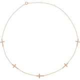 14K Rose 1/8 CTW Diamond 5-Station Cross Adjustable 16-18” Necklace - Siddiqui Jewelers