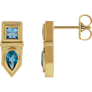 14K Yellow Blue Multi-Gemstone Geometric Bar Drop Earrings - Siddiqui Jewelers