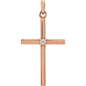 14K Rose 26.5x13.75 mm .02 CTW Diamond Cross Pendant - Siddiqui Jewelers
