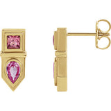 14K Yellow Pink Multi-Gemstone Geometric Bar Drop Earrings - Siddiqui Jewelers