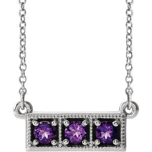 14K White Amethyst Three-Stone Granulated Bar 16-18" Necklace - Siddiqui Jewelers