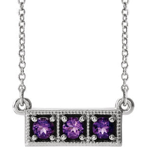 Sterling Silver Amethyst Three-Stone Granulated Bar 16-18" Necklace - Siddiqui Jewelers