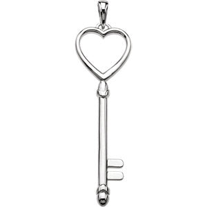 14K White 49x13 mm Key & Heart Pendant - Siddiqui Jewelers