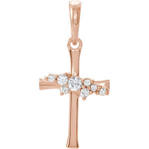 14K Rose .06 CTW Diamond Cluster Cross Pendant - Siddiqui Jewelers