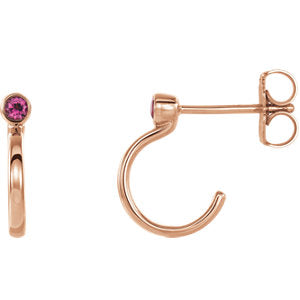 14K Rose 2 mm Round Pink Tourmaline Bezel-Set J-Hoop Earrings - Siddiqui Jewelers
