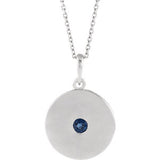 14K White Chatham® Created Blue Sapphire Disc Necklace - Siddiqui Jewelers