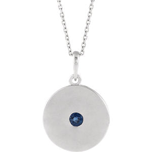 14K White Chatham® Created Blue Sapphire Disc Necklace - Siddiqui Jewelers