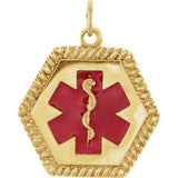 14K Yellow & Red Enamel 25x20.5 mm Engravable Medical Identification Pendant - Siddiqui Jewelers