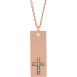 14K Rose .03 CTW Diamond Bar Cross 18" Necklace - Siddiqui Jewelers