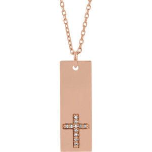 14K Rose .03 CTW Diamond Bar Cross 18" Necklace - Siddiqui Jewelers