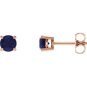 14K Rose 5 mm Round Blue Sapphire Earrings - Siddiqui Jewelers