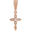 14K Rose .03 CTW Diamond Petite Vintage-Inspired Cross Pendant - Siddiqui Jewelers