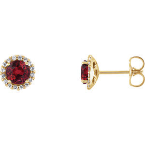 14K Yellow Chatham® Lab-Created Ruby & 1/5 CTW Diamond Earrings - Siddiqui Jewelers