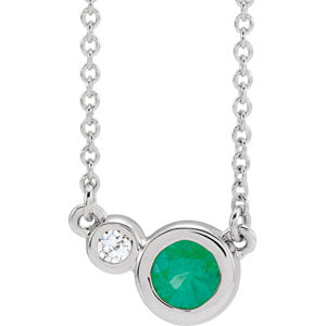 Sterling Silver Chatham® Created Emerald & .02 CTW Diamond 16" Necklace - Siddiqui Jewelers
