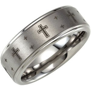 Tungsten 8.3 mm Black Laser Cross Ridged Ring Size 11 - Siddiqui Jewelers