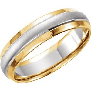14K Yellow & White 6 mm Beveled Edge Band with Satin Finish Size 11 - Siddiqui Jewelers