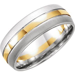 14K White & Yellow 8 mm Grooved Band with Satin Finish Edge Size 9.5 - Siddiqui Jewelers