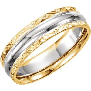 14K Yellow/White/Yellow 6 mm Design-Engraved Band Size 6.5 - Siddiqui Jewelers