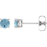 14K White 4 mm Natural Aquamarine Stud Earrings Siddiqui Jewelers