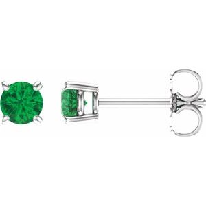 14K White 2.5 mm Lab-Grown Emerald Stud Earrings Siddiqui Jewelers