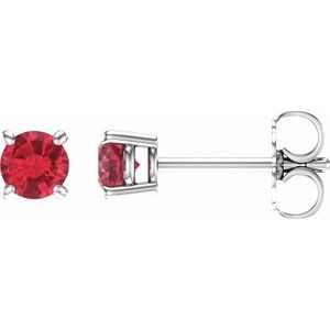 14K White 4 mm Lab-Grown Ruby Stud Earrings Siddiqui Jewelers