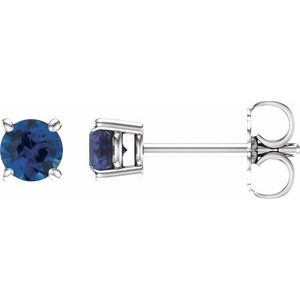 14K White 4 mm Lab-Grown Blue Sapphire Stud Earrings Siddiqui Jewelers