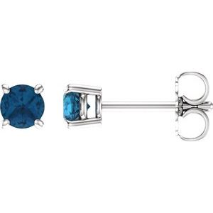 14K White 4 mm Natural London Blue Topaz Stud Earrings Siddiqui Jewelers