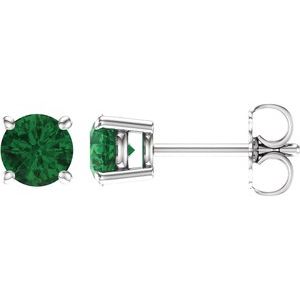 14K White 5 mm Lab-Grown Emerald Stud Earrings Siddiqui Jewelers