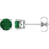 14K White 5 mm Natural Emerald Earrings-Siddiqui Jewelers