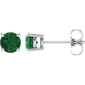 14K White 5 mm Natural Emerald Earrings-Siddiqui Jewelers