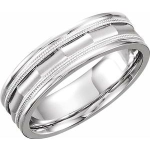 14K White 6 mm Design Band with Milgrain  Size 6 - Siddiqui Jewelers