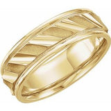 14K White 6.75 mm Ridged Band with Milgrain Size 12.5 - Siddiqui Jewelers