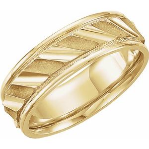 14K White 6.75 mm Ridged Band with Milgrain Size 12.5 - Siddiqui Jewelers