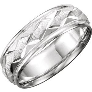 14K X1 White 7 mm Design Band with Satin Finish & Milgrain Size 11.5 - Siddiqui Jewelers