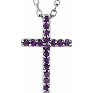 14K White Amethyst Petite Cross 16" Necklace - Siddiqui Jewelers