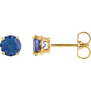 14K Yellow 4 mm Natural London Blue Topaz Stud Earrings Siddiqui Jewelers