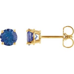 14K Yellow 5 mm Natural London Blue Topaz Earrings-Siddiqui Jewelers