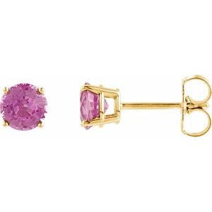14K Yellow 5 mm Natural Pink Tourmaline Stud Earrings Siddiqui Jewelers