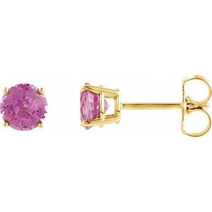 14K Yellow 5 mm Round Baby Pink Topaz Earrings - Siddiqui Jewelers