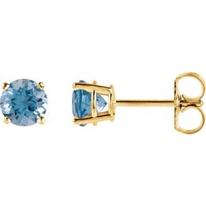 14K Yellow 4 mm Natural Swiss Blue Topaz Stud Earrings Siddiqui Jewelers