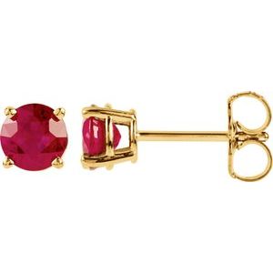 14K Yellow 5 mm Round Chatham® Created Ruby Earrings - Siddiqui Jewelers