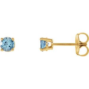 14K Yellow 4 mm Natural Aquamarine Stud Earrings Siddiqui Jewelers