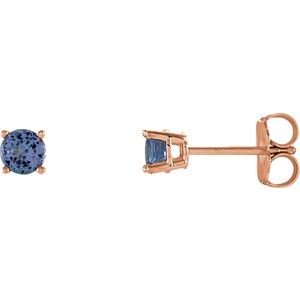 14K Rose 4 mm Natural Tanzanite Stud Earrings Siddiqui Jewelers