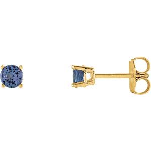 14K Yellow 4 mm Natural Tanzanite Stud Earrings Siddiqui Jewelers