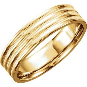 14K Yellow 6 mm Ridged Band with Milgrain Size 10 - Siddiqui Jewelers