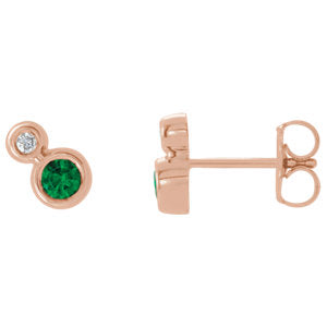 14K Rose Emerald & .03 CTW Diamond Earrings - Siddiqui Jewelers