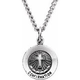 Sterling Silver 12 mm Confirmation Medal with Cross 18" Necklace - Siddiqui Jewelers