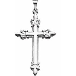 Sterling Silver 35x23 mm Fleur-de-Lis Cross Pendant - Siddiqui Jewelers
