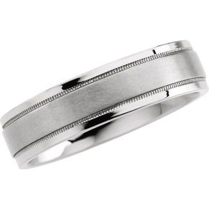 14K White 6.25 mm Flat Band with Milgrain Size 10.5 - Siddiqui Jewelers