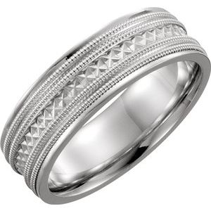 14K White 6 mm Design-Engraved Band with Double Milgrain Size 7 - Siddiqui Jewelers